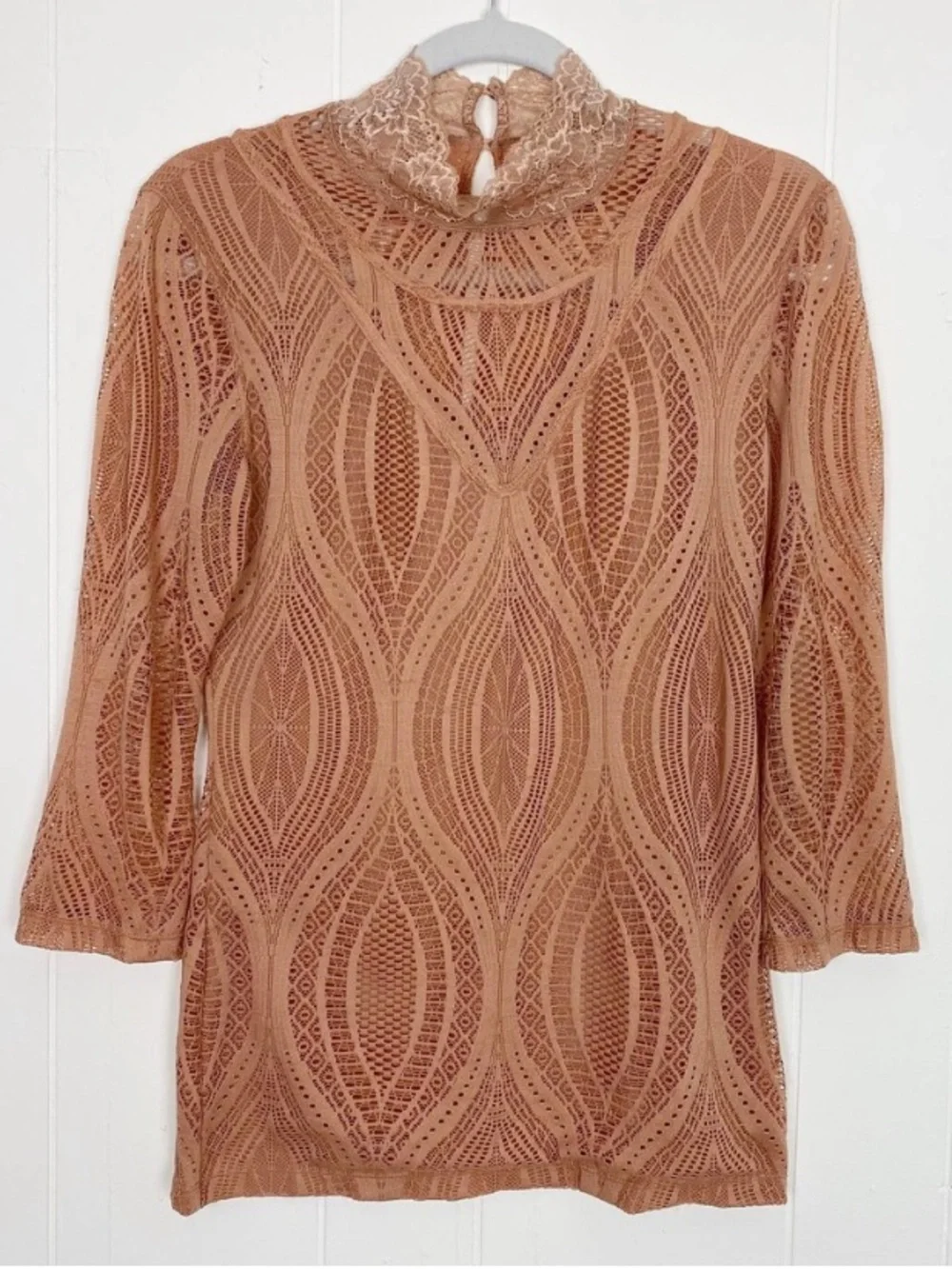 NWOT Free People Monaco Long Sleeve Lace Top Blush High Neck